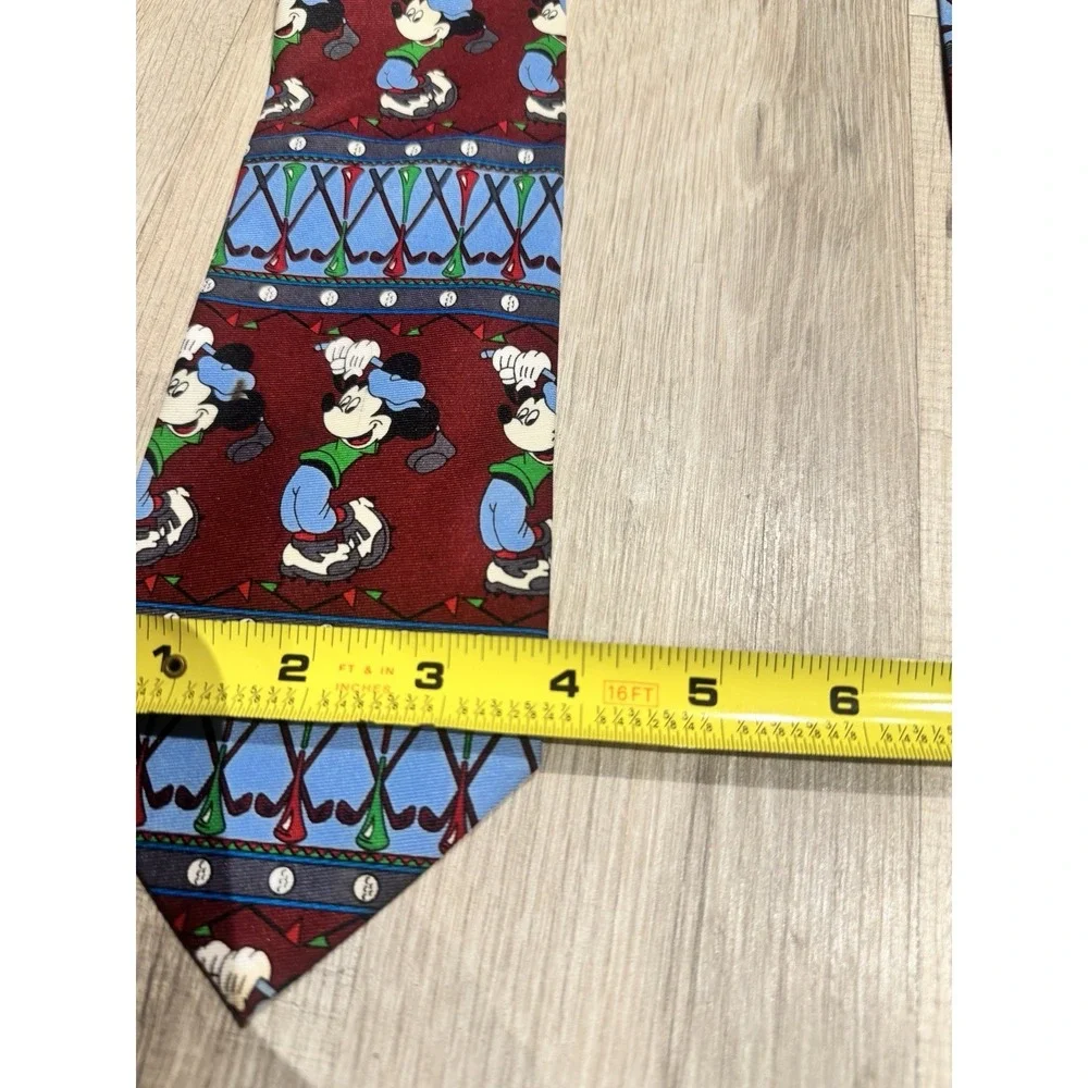 Mickey Limited Disney Mickey Mouse Golf Character Print Necktie Burgundy Blue
